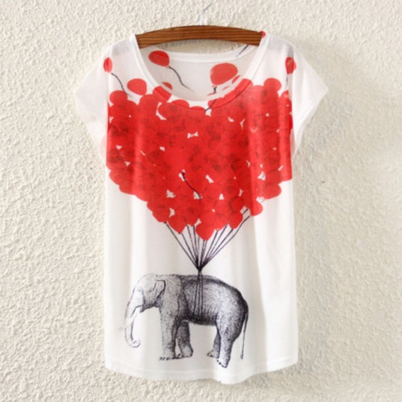 Tops - Lightweight Short Sleeves Top Elephant And Baloons